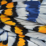 Silk Charmeuse Print 16MM, Made in Italy - Golden Yellow, Navy Blue and Light Gray Butterfly Wings