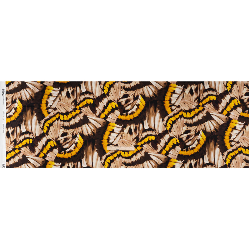 Silk Charmeuse Print 16MM, Made in Italy - Brown, Beige and Golden Yellow Butterfly Wings