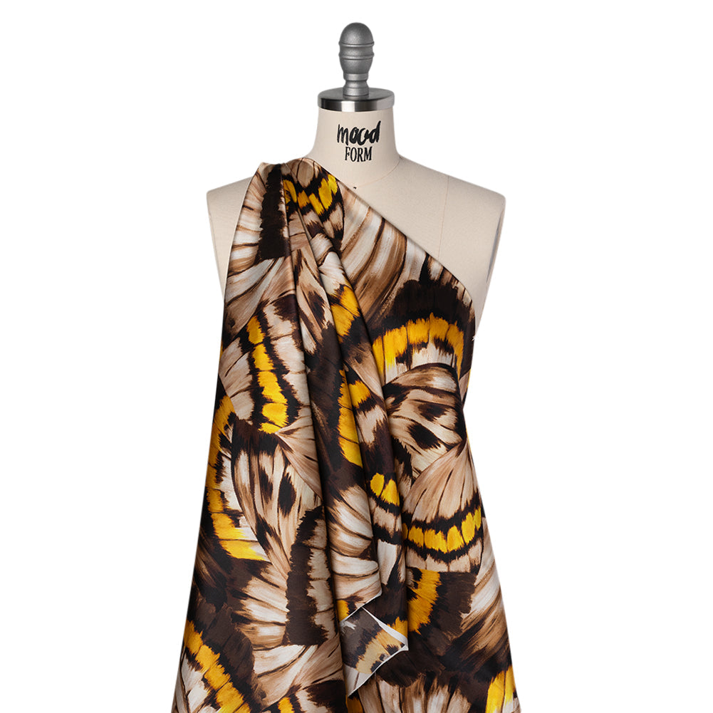 Silk Charmeuse Print 16MM, Made in Italy - Brown, Beige and Golden Yellow Butterfly Wings