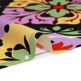 Silk Charmeuse Print 16MM, Made in Italy - Black, Lavender and Pale Yellow Fancy Floral Tiles