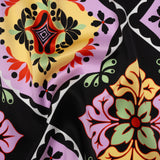 Silk Charmeuse Print 16MM, Made in Italy - Black, Lavender and Pale Yellow Fancy Floral Tiles