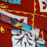 Silk Charmeuse Print 16MM, Made in Italy - Turquoise, Rust Red and Golden Yellow Fancy Floral Tiles