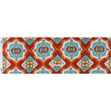 Silk Charmeuse Print 16MM, Made in Italy - Turquoise, Rust Red and Golden Yellow Fancy Floral Tiles
