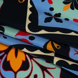Silk Charmeuse Print 16MM, Made in Italy - Midnight Navy, Mint and Country Blue Fancy Floral Tiles