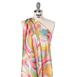 Silk Charmeuse Print 16MM, Made in Italy - Peachy Pink, Sky Blue and Taupe Retro Florals
