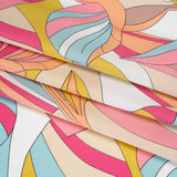 Silk Charmeuse Print 16MM, Made in Italy - Peachy Pink, Sky Blue and Taupe Retro Florals