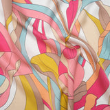 Silk Charmeuse Print 16MM, Made in Italy - Peachy Pink, Sky Blue and Taupe Retro Florals