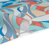 Silk Charmeuse Print 16MM, Made in Italy - Aqua Blue, Tan and Coral Pink Retro Lily Florals