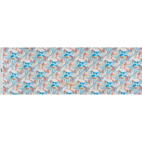 Silk Charmeuse Print 16MM, Made in Italy - Aqua Blue, Tan and Coral Pink Retro Lily Florals