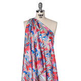 Silk Charmeuse Print 16MM, Made in Italy - Peach, Cobalt Blue and Red Retro Lily Florals