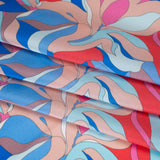 Silk Charmeuse Print 16MM, Made in Italy - Peach, Cobalt Blue and Red Retro Lily Florals