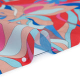 Silk Charmeuse Print 16MM, Made in Italy - Peach, Cobalt Blue and Red Retro Lily Florals