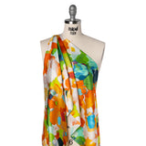 Silk Charmeuse Print 16MM, Made in Italy - Orange, Lime Green and Blue Painterly Abstract