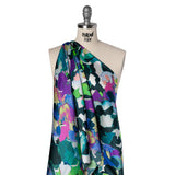 Silk Charmeuse Print 16MM, Made in Italy - Dark Teal, Lime Green and Purple Painterly Abstract