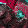 Silk Charmeuse Panel 16MM, Made in Italy - Dark Berry Pink, Coppy Oxide Green and Black Linework Flowers and Gemstones