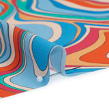 Silk Charmeuse Print 16MM, Made in Italy - Blue, Orange and Pink Retro Swirls