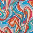 Silk Charmeuse Print 16MM, Made in Italy - Blue, Orange and Pink Retro Swirls