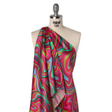 Silk Charmeuse Print 16MM, Made in Italy - Bright Pink, Red and Green Retro Swirls