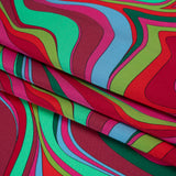 Silk Charmeuse Print 16MM, Made in Italy - Bright Pink, Red and Green Retro Swirls