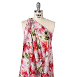 Silk Charmeuse Print 16MM, Made in Italy - Red, Pink and Green Watercolor Flower Garden