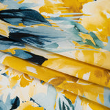 Silk Charmeuse Print 16MM, Made in Italy - Yellow and Dark Teal Watercolor Flower Garden