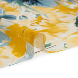 Silk Charmeuse Print 16MM, Made in Italy - Yellow and Dark Teal Watercolor Flower Garden