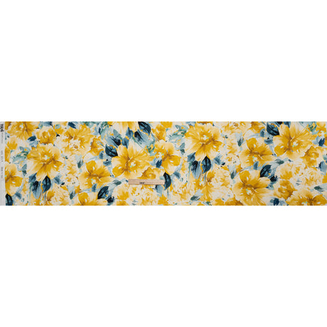 Silk Charmeuse Print 16MM, Made in Italy - Yellow and Dark Teal Watercolor Flower Garden