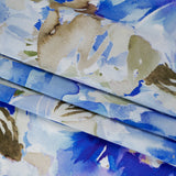 Silk Charmeuse Print 16MM, Made in Italy - Ultramarine Blue and Olive Green Watercolor Flower Garden