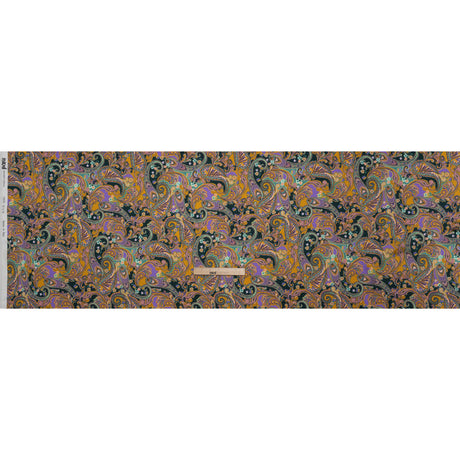 Silk Charmeuse Print 16MM, Made in Italy - Marigold Yellow, Light Purple and Mint Green Fancy Paisley