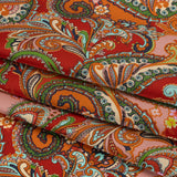Silk Charmeuse Print 16MM, Made in Italy - Red, Orange and Green Fancy Paisley