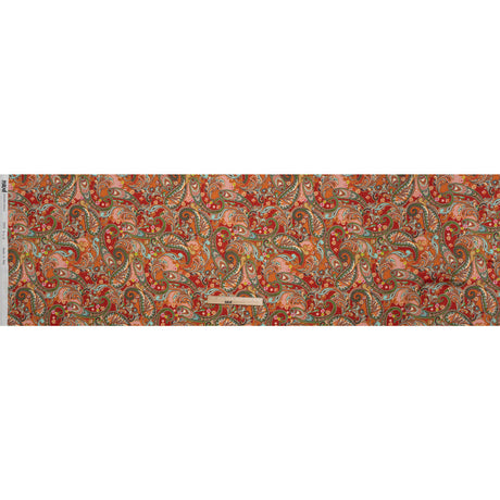 Silk Charmeuse Print 16MM, Made in Italy - Red, Orange and Green Fancy Paisley
