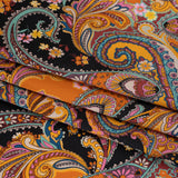 Silk Charmeuse Print 16MM, Made in Italy - Golden Orange, Mint and Black Fancy Paisley