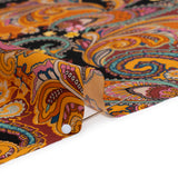 Silk Charmeuse Print 16MM, Made in Italy - Golden Orange, Mint and Black Fancy Paisley