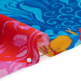 Silk Charmeuse Print 16MM, Made in Italy - Red, Blue and Gold Floral and Abstract Stripes