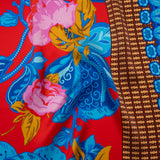 Silk Charmeuse Print 16MM, Made in Italy - Red, Blue and Gold Floral and Abstract Stripes