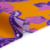 Silk Charmeuse Print 16MM, Made in Italy - Golden Yellow, Purple and Teal Floral and Abstract Stripes