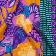 Silk Charmeuse Print 16MM, Made in Italy - Golden Yellow, Purple and Teal Floral and Abstract Stripes
