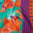 Silk Charmeuse Print 16MM, Made in Italy - Orange, Dark Mint and Purple Floral and Abstract Stripes