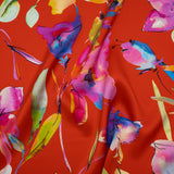 Silk Charmeuse Print 16MM, Made in Italy - Red and Rainbow Illustrated Watercolor Flowers