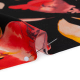 Silk Charmeuse Print 16MM, Made in Italy - Black, Orange and Red Illustrated Watercolor Flowers