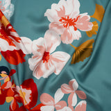 Silk Charmeuse Print 16MM, Made in Italy - Muted Blue, Red and Black Big Floral Border