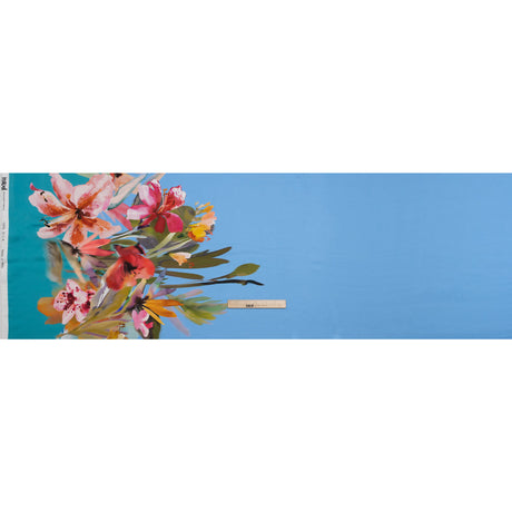 Silk Charmeuse Print 16MM, Made in Italy - Blue, Teal and Multicolor Watercolor Floral Border
