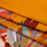 Silk Charmeuse Print 16MM, Made in Italy - Orange, Goldenrod and Multicolor Watercolor Floral Border