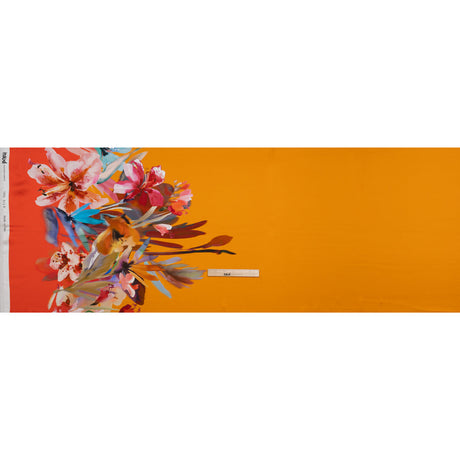 Silk Charmeuse Print 16MM, Made in Italy - Orange, Goldenrod and Multicolor Watercolor Floral Border