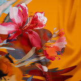 Silk Charmeuse Print 16MM, Made in Italy - Orange, Goldenrod and Multicolor Watercolor Floral Border