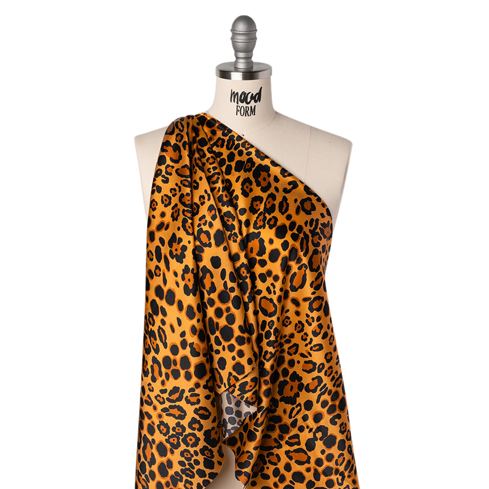 Silk Charmeuse Print 16MM, Made in Italy - Tan, Brown and Black Animal Spots