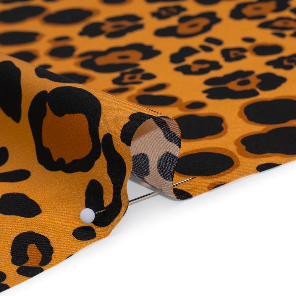 Silk Charmeuse Print 16MM, Made in Italy - Tan, Brown and Black Animal Spots