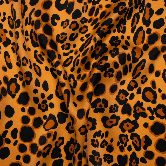 Silk Charmeuse Print 16MM, Made in Italy - Tan, Brown and Black Animal Spots