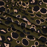 Silk Charmeuse Print 16MM, Made in Italy - Dark Olive Green, Beige and Black Animal Spots