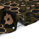 Silk Charmeuse Print 16MM, Made in Italy - Dark Olive Green, Beige and Black Animal Spots